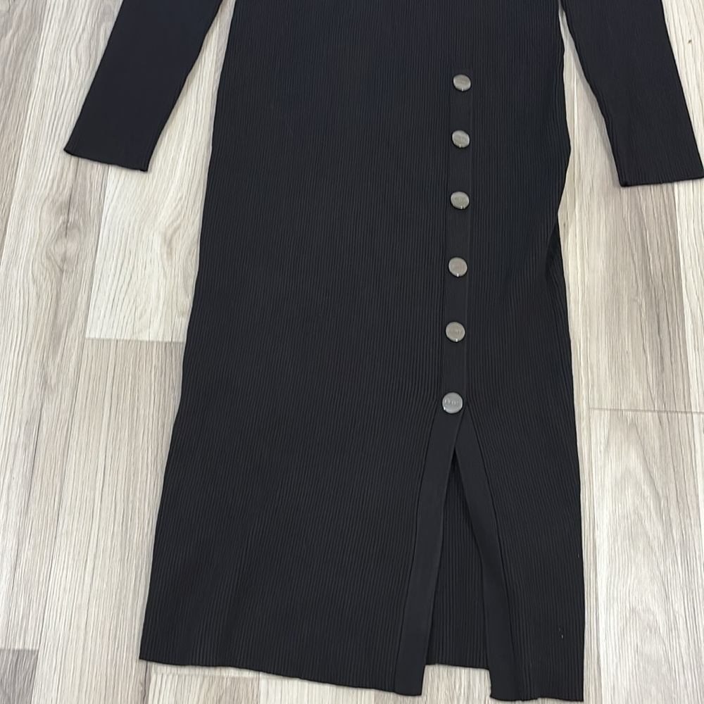 DKNY Black Knit Mock Neck Button Detail Long Sleeve Sweater Dress Size M - Picture 6 of 11